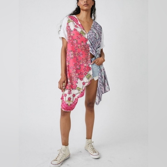 Free People Pick Your Scarf Maxi Tee in Pink Combo NWOT - Picture 4 of 10